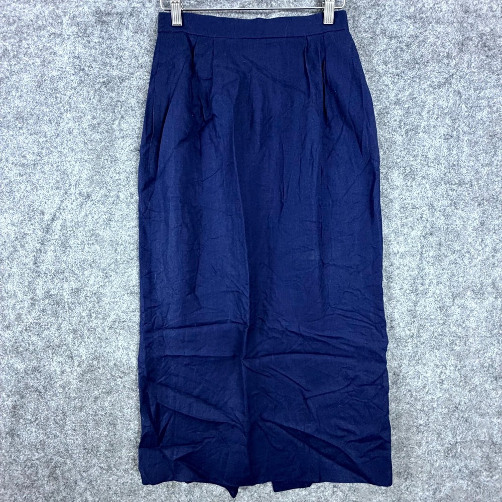 Vintage Talbots Straight & Pencil Skirt Womens 4 Navy Blue Pleated Slit Academia